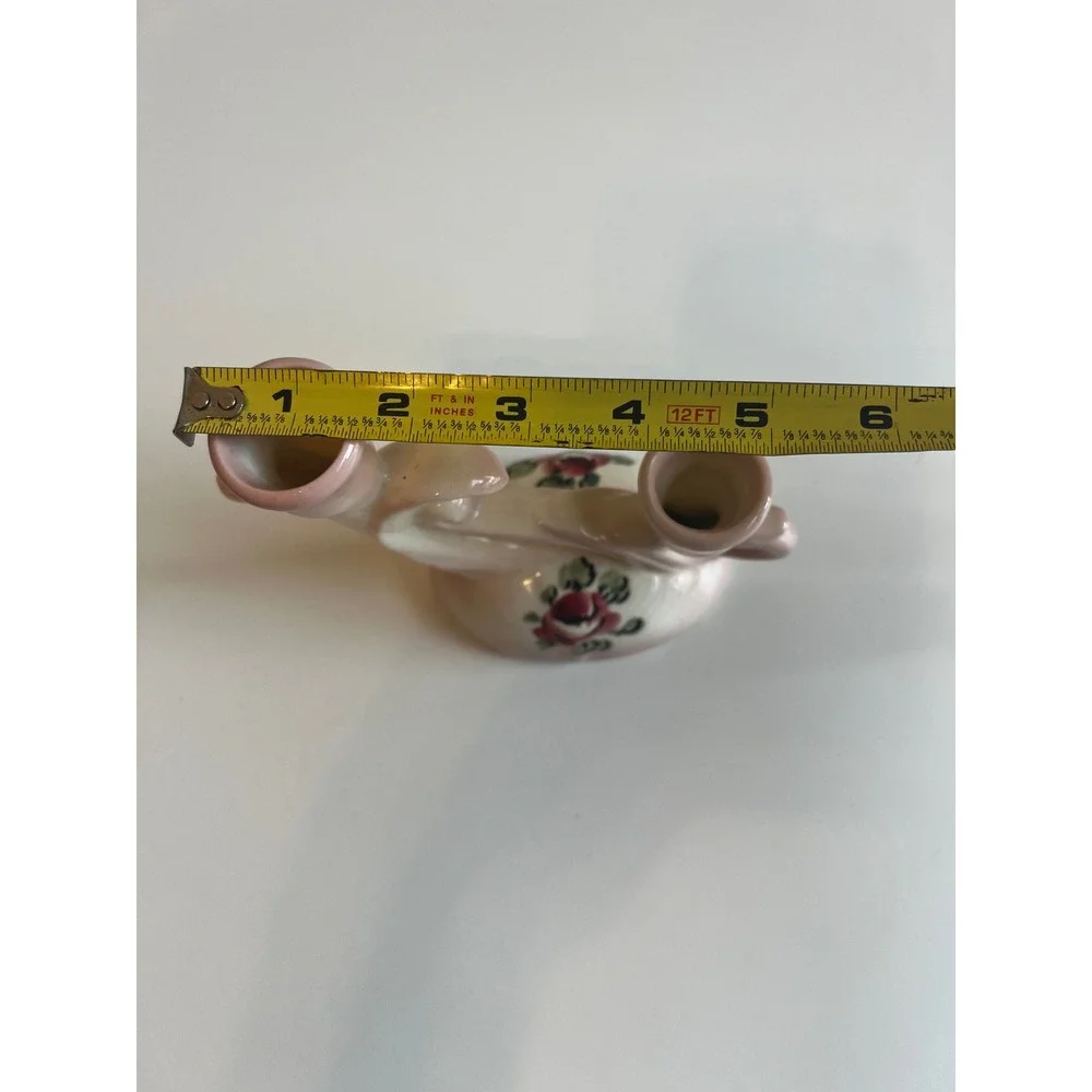 Vintage Camark Ceramic Double Candle Holders Pink Floral Rose  Pair‎